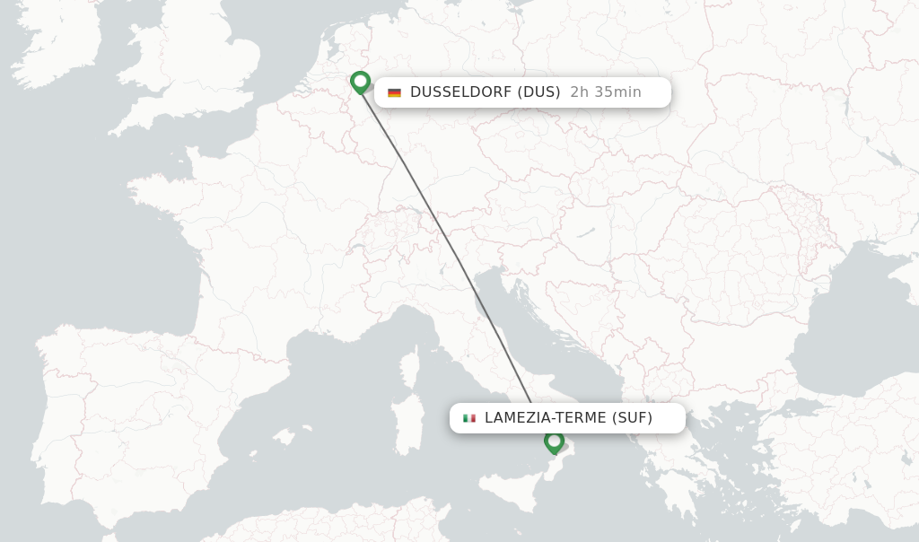 Flights from Lamezia-Terme to Dusseldorf route map