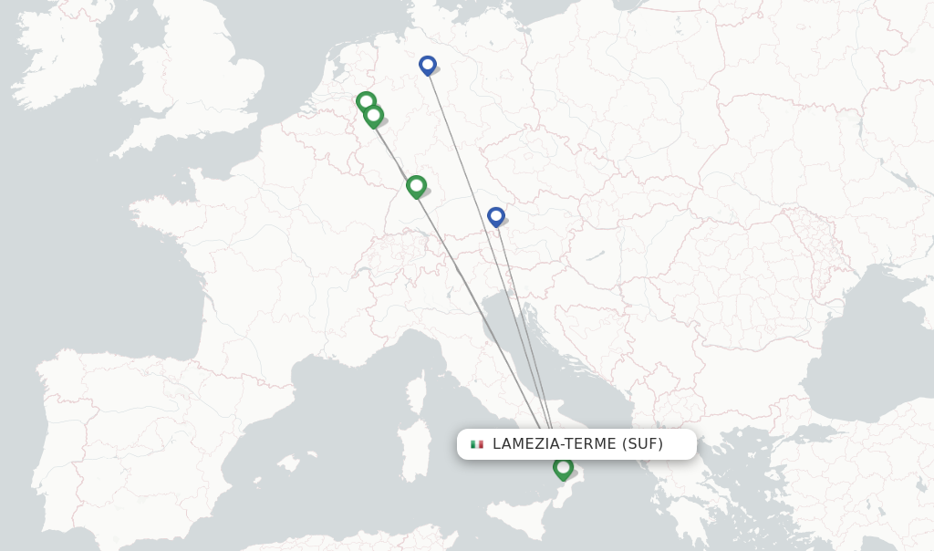 Route map with flights from Lamezia-Terme with Eurowings