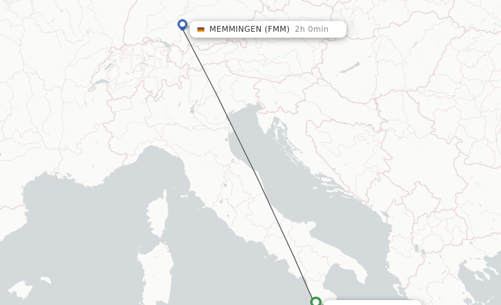 Flights from Lamezia to Memmingen route map
