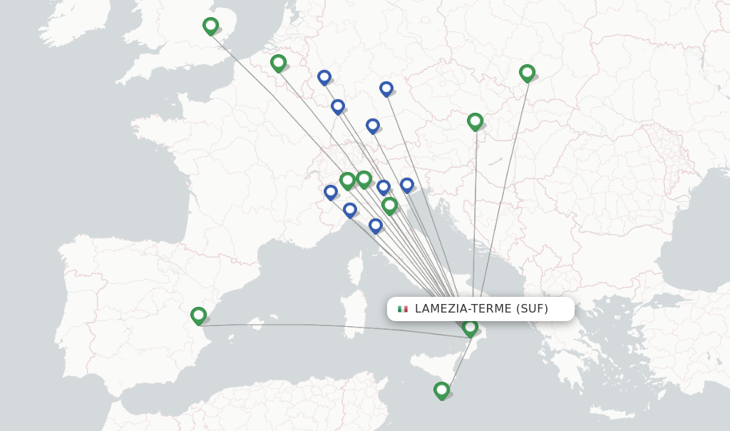 Route map with flights from Lamezia-Terme with Ryanair