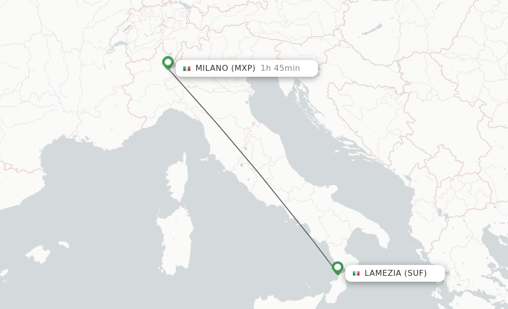 Flights from Lamezia-Terme to Milan route map