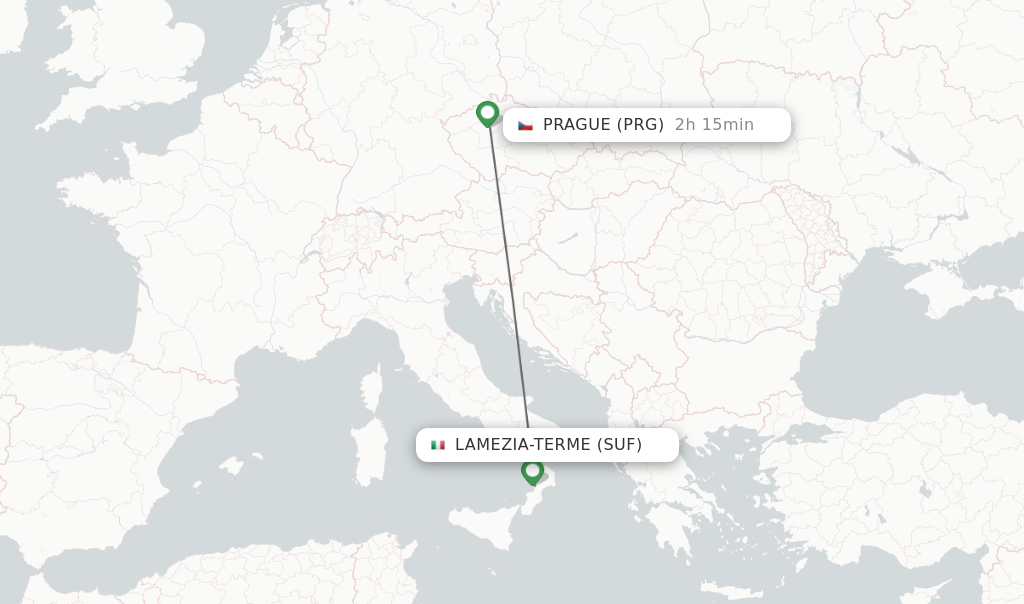 Flights from Lamezia-Terme to Prague route map