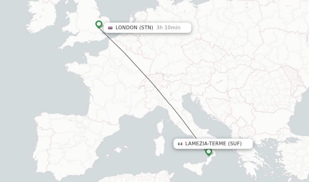 Flights from Lamezia-Terme to London route map