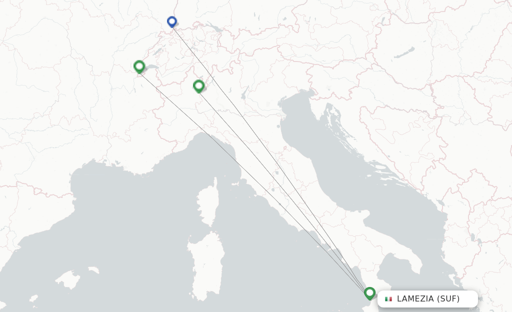 Route map with flights from Lamezia with easyJet