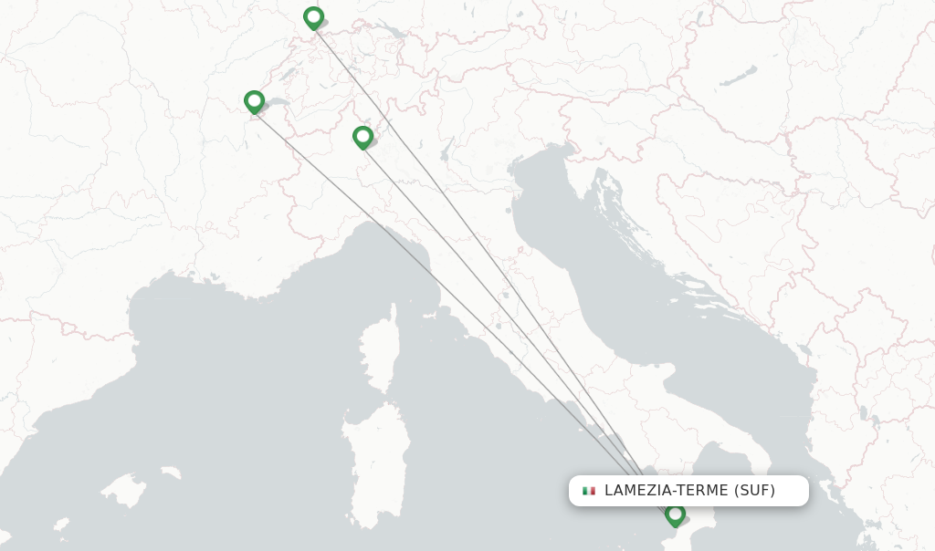 Route map with flights from Lamezia-Terme with easyJet