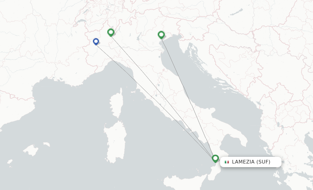 Route map with flights from Lamezia with Wizz Air