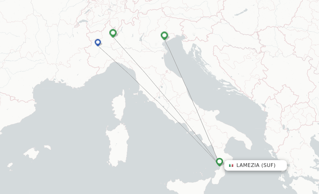 Route map with flights from Lamezia-Terme with Wizz Air