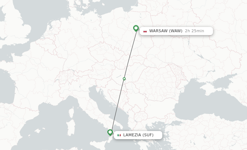 Flights from Lamezia-Terme to Warsaw route map