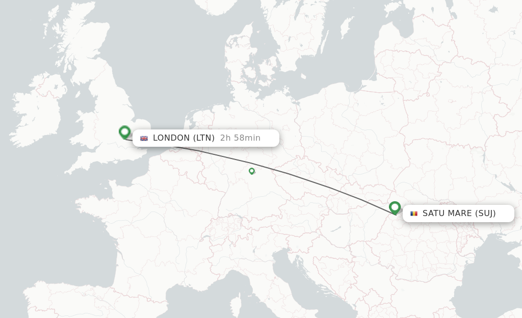 Flights from Satu Mare to London route map