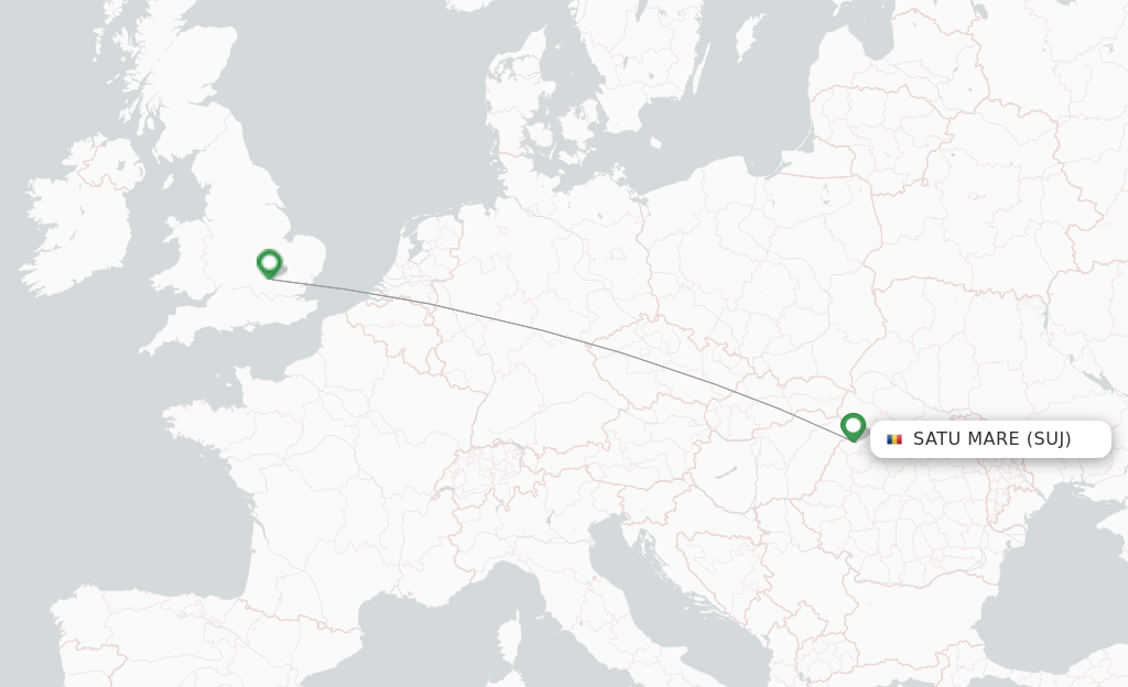 Route map with flights from Satu Mare with Wizz Air UK