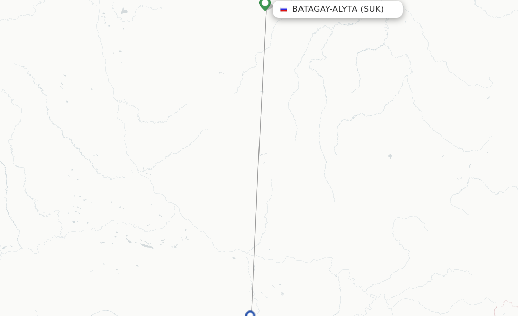 Route map with flights from Batagay-Alyta with Polar Airlines