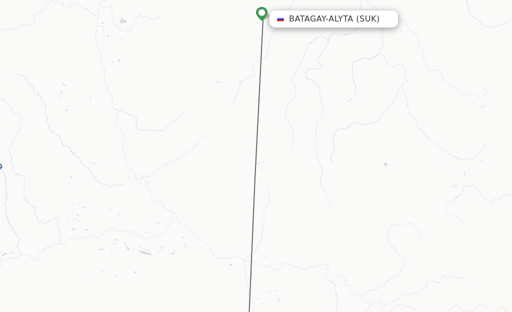 Flights from Batagay-Alyta to Yakutsk route map