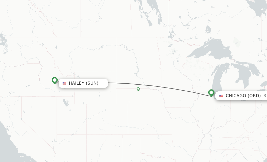 Flights from Sun Valley to Chicago route map