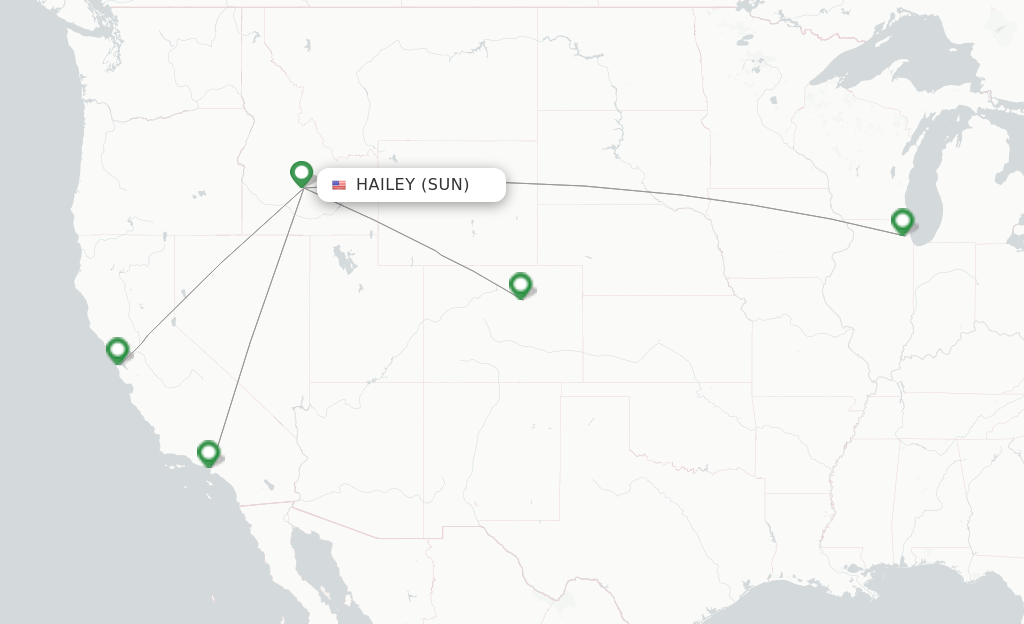 Route map with flights from Sun Valley with United