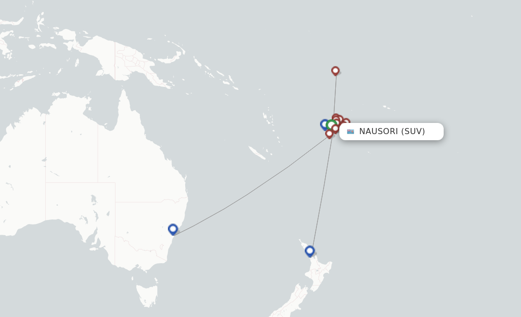 Route map with flights from Suva with Fiji Airways