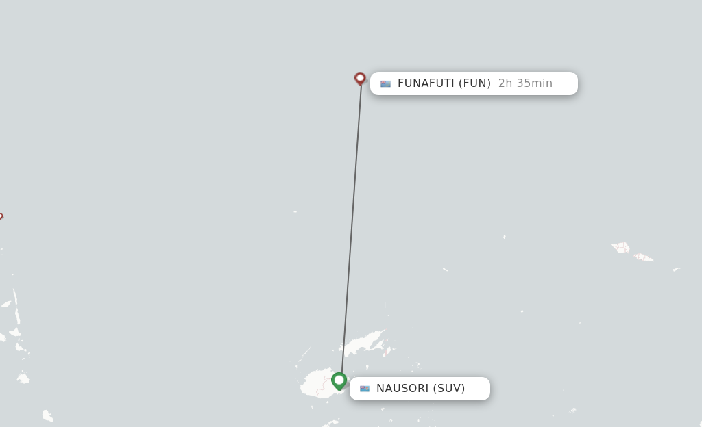 Flights from Suva to Funafuti Atol route map