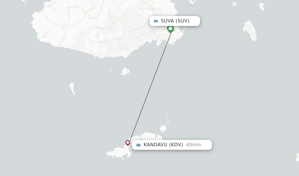 Flights from Suva to Kandavu route map