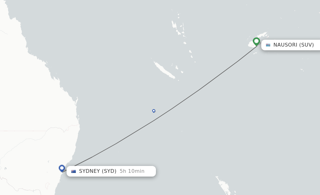 Flights from Suva to Sydney route map