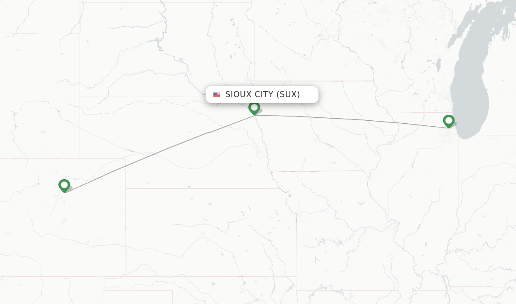 Route map with flights from Sioux City with United