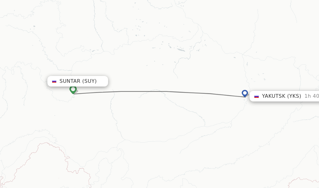 Flights from Suntar to Yakutsk route map