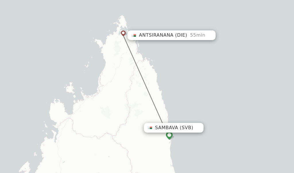 Flights from Sambava to Antsiranana route map