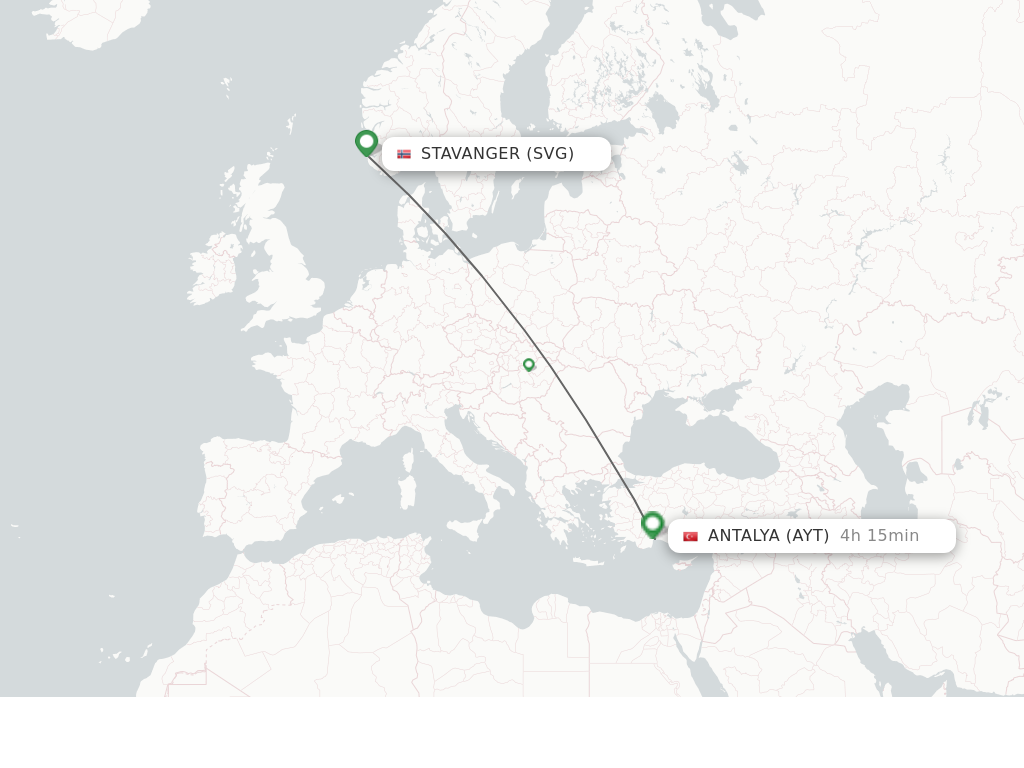 Flights from Stavanger to Antalya route map