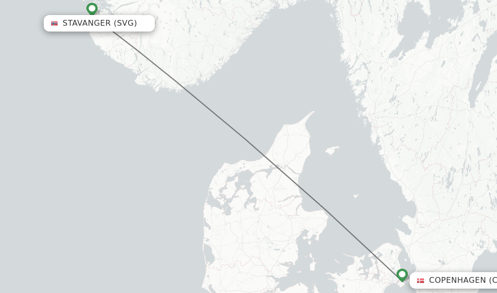 Flights from Stavanger to Copenhagen route map