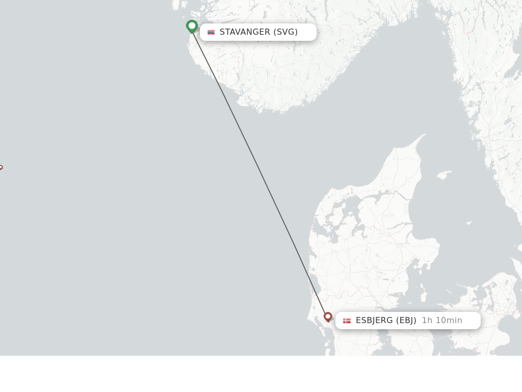 Flights from Stavanger to Esbjerg route map