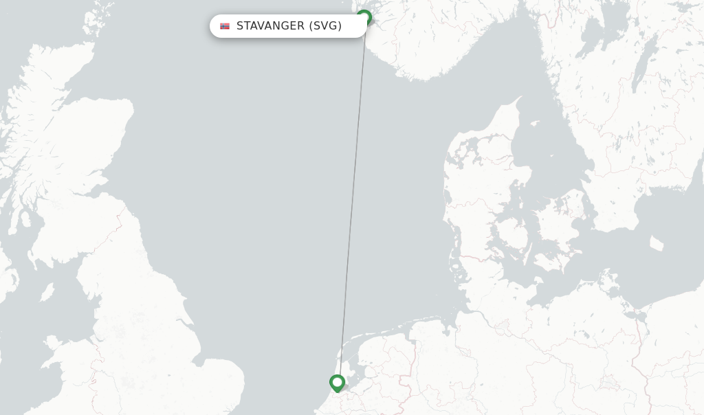 Route map with flights from Stavanger with KLM