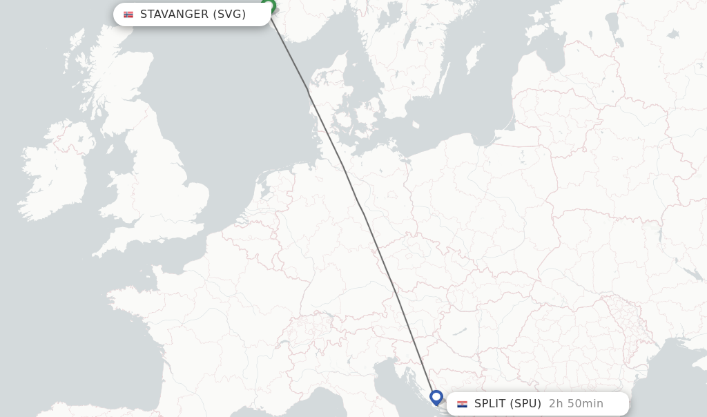 Flights from Stavanger to Split route map