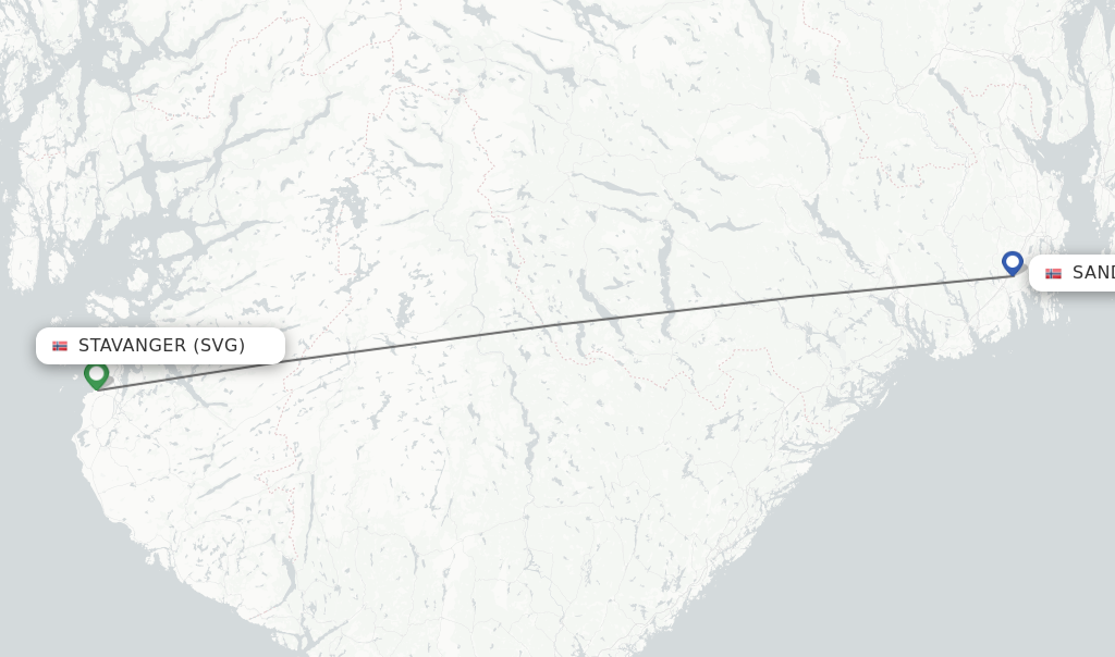 Flights from Stavanger to Sandefjord route map