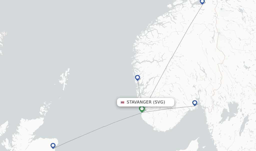 Route map with flights from Stavanger with Wideroe