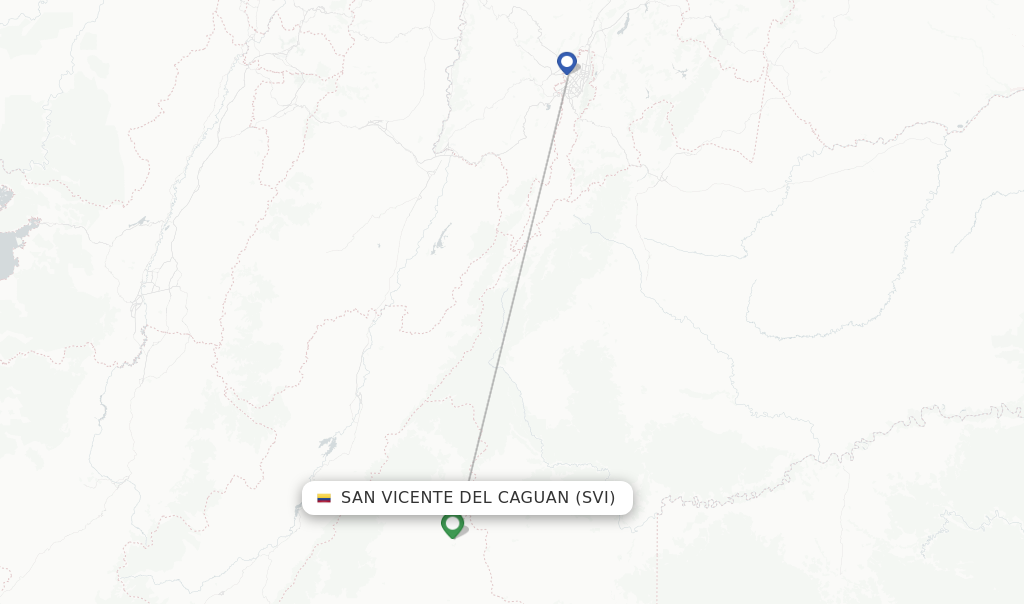 Route map with flights from San Vicente del Caguan with SATENA