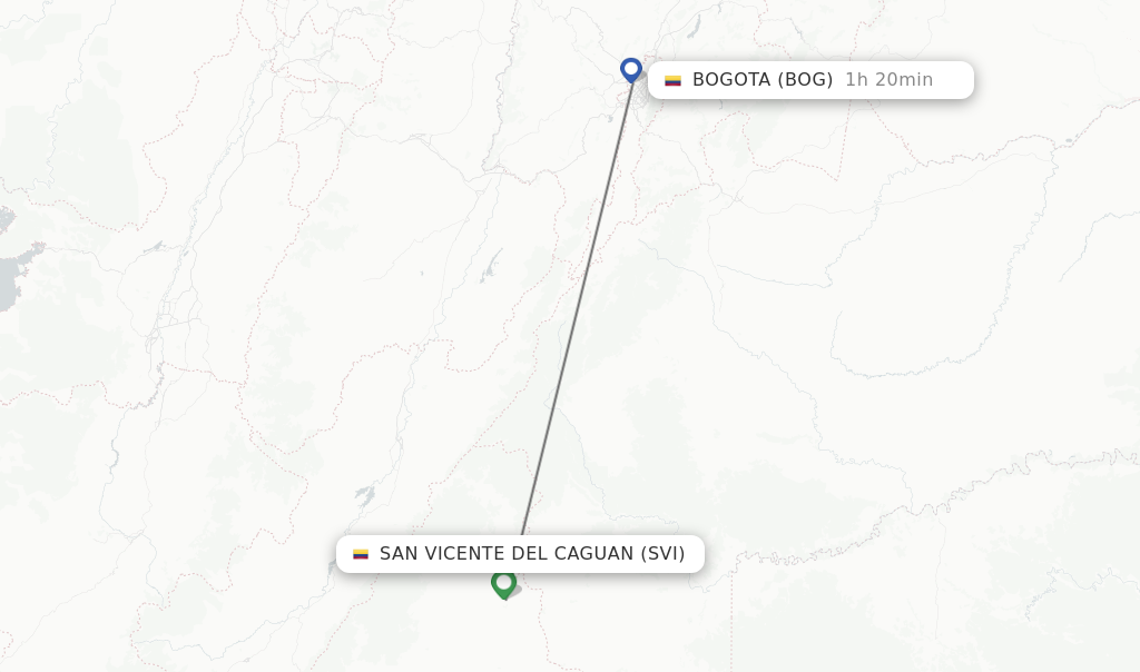 Flights from San Vicente del Caguan to Bogota route map