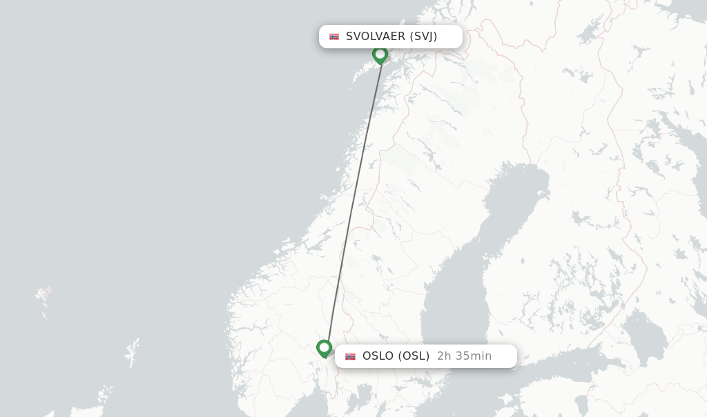 Flights from Svolvaer to Oslo route map