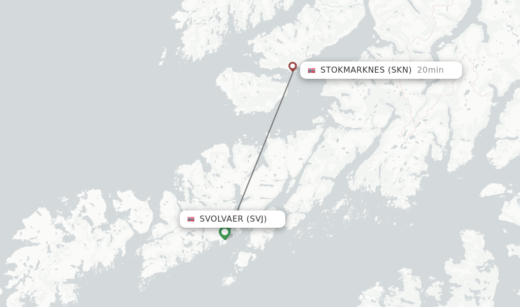 Flights from Svolvaer to Stokmarknes route map