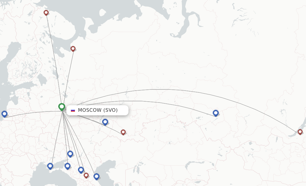 Route map with flights from Moscow with Smartavia