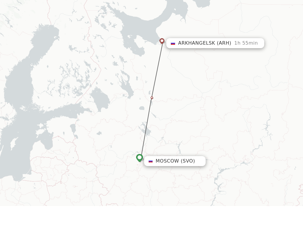 Flights from Moscow to Arkhangelsk route map