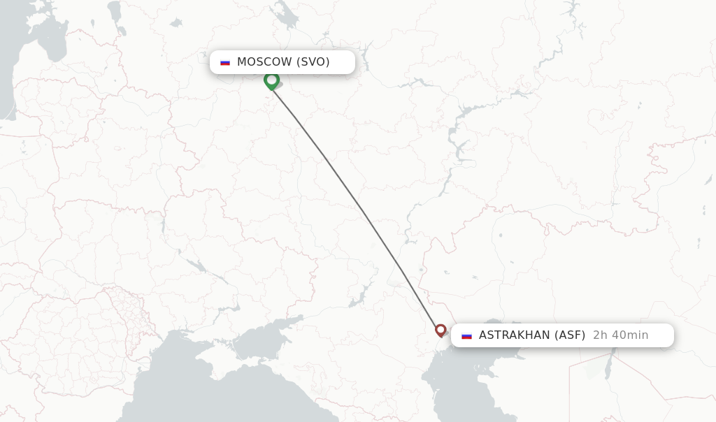 Flights from Moscow to Astrakhan route map