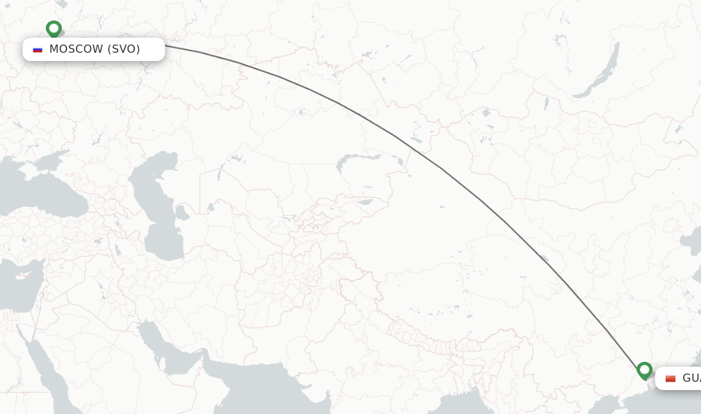 Flights from Moscow to Guangzhou route map