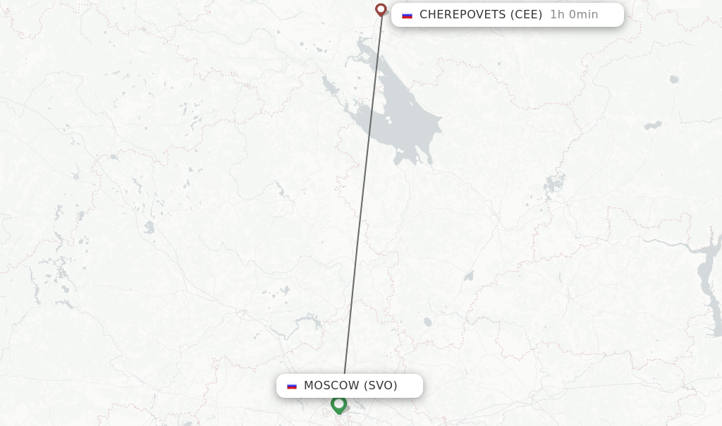 Flights from Moscow to Cherepovets route map