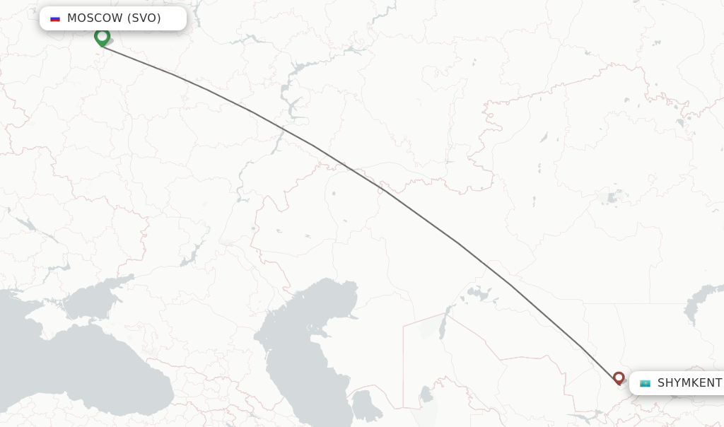 Flights from Moscow to Shymkent route map