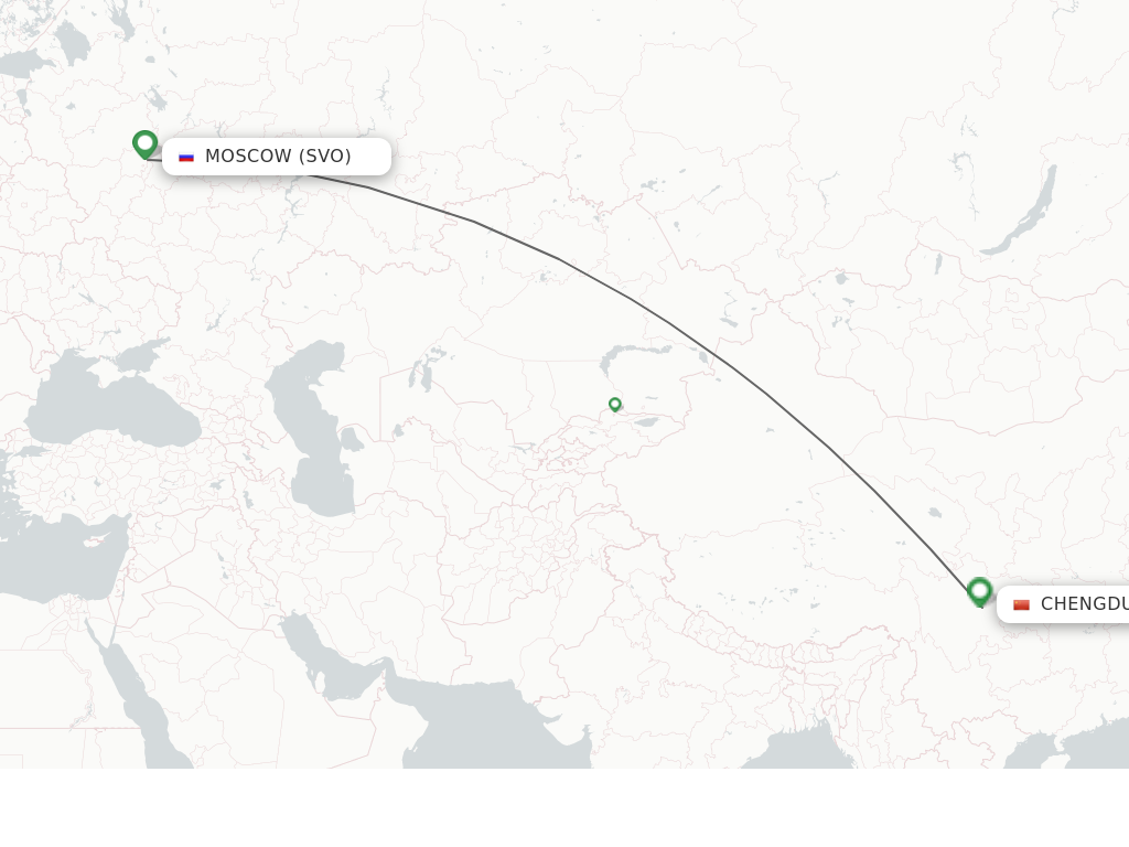 Flights from Moscow to Chengdu route map