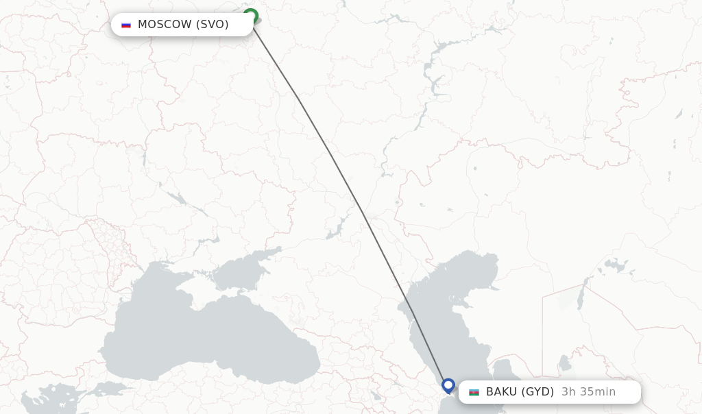 Flights from Moscow to Baku route map