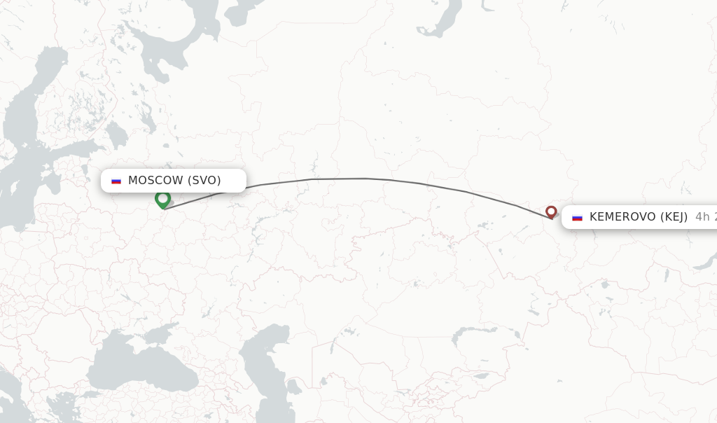 Flights from Moscow to Kemerovo route map