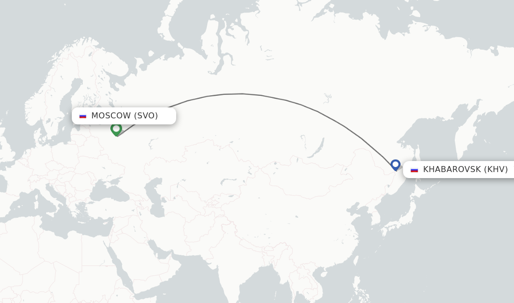Flights from Moscow to Khabarovsk route map