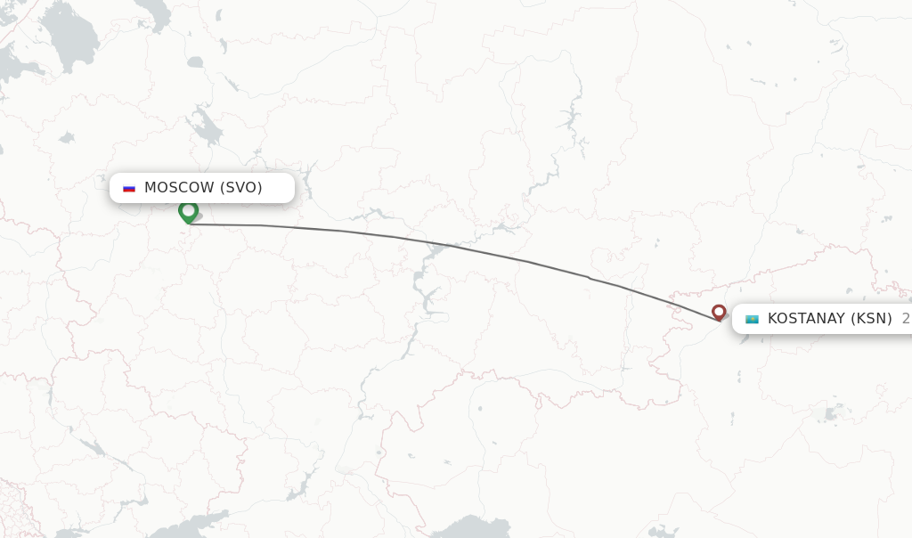 Flights from Moscow to Kostanay route map