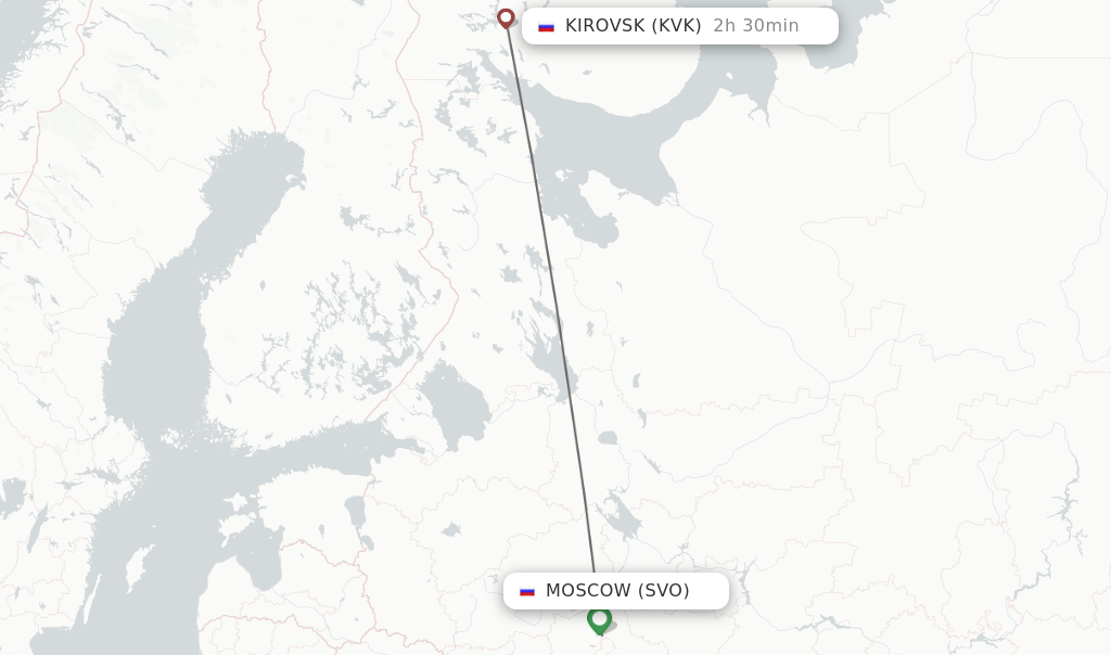 Flights from Moscow to Kirovsk route map