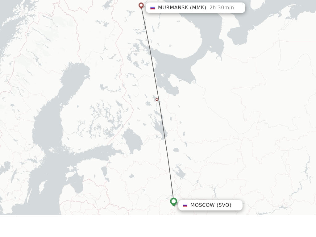 Flights from Moscow to Murmansk route map