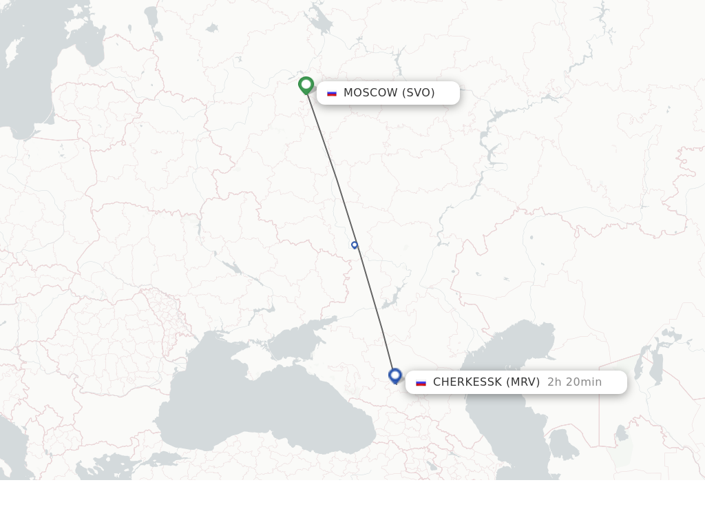 Flights from Moscow to Mineralnye Vody route map